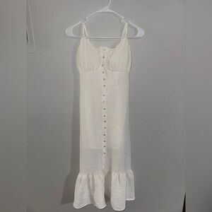 No Boundaries White Midi Dress Small 4-6 Button Front Smocked Back Textured